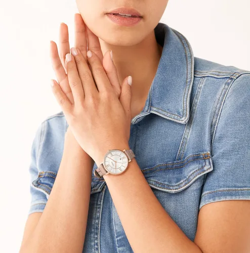 Vista 4 de Fossil Reloj Jacqueline de cuarzo de acero inoxidable y cuero para mujer Jacqueline ES5207 - Reloj de 3 manecillas