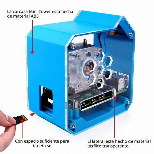 Vista 7 de GeeekPi Kit de mini torre con fuente de alimentación QC3.0 para Raspberry Pi 4, Pi 4 con enfriador de torre ICE, módulo OLED de 0.96 pulgadas