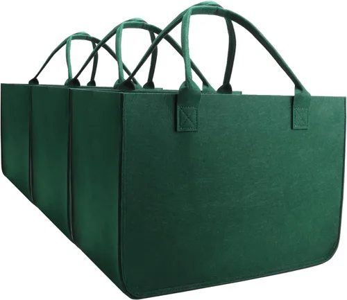 Vista 13 de Bolsa de fieltro, bolsas reutilizables grandes, bolsa de comestibles resistente con asas, bolsas de fieltro para compras, Gris oscuro 3 piezas