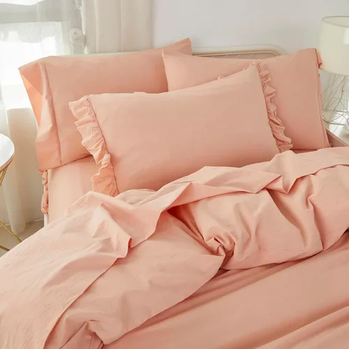 Vista 6 de Brandream Juego de funda de edredón tamaño matrimonial/queen, 100% algodón lavado, 3 piezas, ropa de cama para niña, juego de funda de edredón