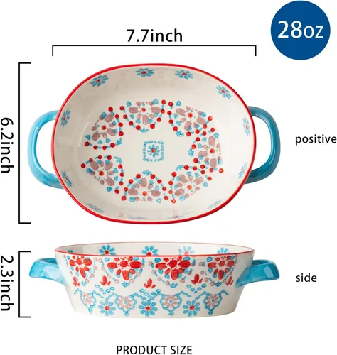 Vista 2 de Cacerola, plato de cerámica para hornear de 7.7 x 6.2 pulgadas, bandeja para lasaña profunda para horno, bandeja para hornear de 28 onzas con asas