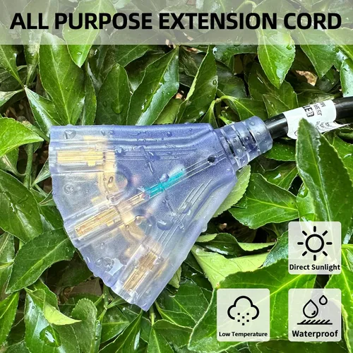 Vista 4 de YOJOE Cable de extensión de 3 salidas para interiores y exteriores con extremo iluminado, cable de alimentación de 3 clavijas 15A resistente a