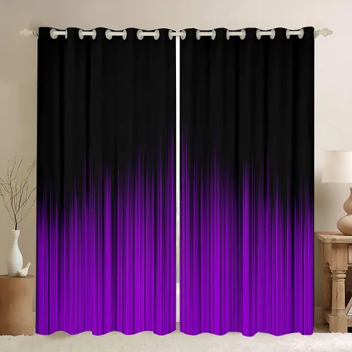 Vista 44 de Feelyou Cortinas abstractas degradadas para niños, adolescentes y mujeres, cortinas de ventana azules, moradas y negras, tratamientos geométricos