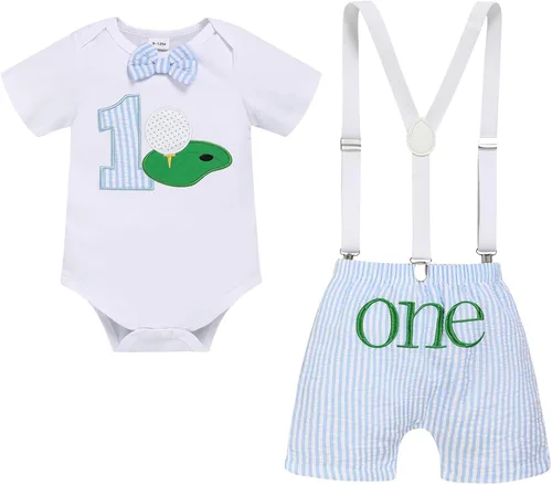Vista 11 de GRNSHTS Ropa Divertida de Primer Cumpleaños para Bebé Niño Mameluco con Pajarita Body Conjuntos para Sesión de Fotos con Pastel marrón (Cow Brown)