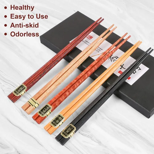 Vista 6 de BENBO - Juego de palillos japoneses de madera, 10 pares de palillos de madera natural con cajas de madera tallada a mano, reutilizable, minimalista