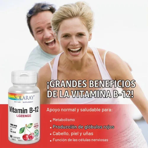 Vista 5 de Solaray Pastillas de vitamina B-12 de 1000 mcg, sabor a cereza natural, 90