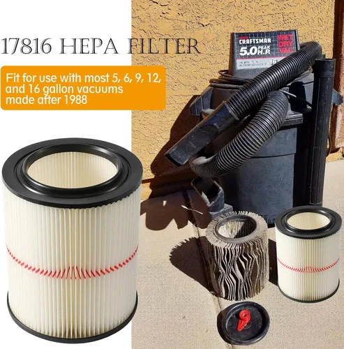 Vista 2 de 17816 Filtro para Craftsman Shop Vac 9-17816 Filtro de repuesto para aspiradora de 5 galones y más grandes, filtro de aire húmedo y seco 917816