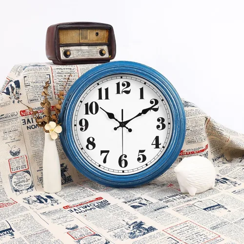 Vista 3 de JENLYSTIME Reloj de pared retro de 12 pulgadas, silencioso, sin tictac, funciona con batería, movimiento fácil de leer, relojes de pared para 12