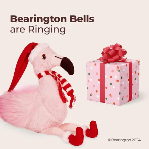Vista 5 de Colección Bearington - Peluche festivo Fifi flamenco de Navidad rosa de 8.5" con calcetines lindos, bufanda y gorro de Papá Noel - Adorable animal