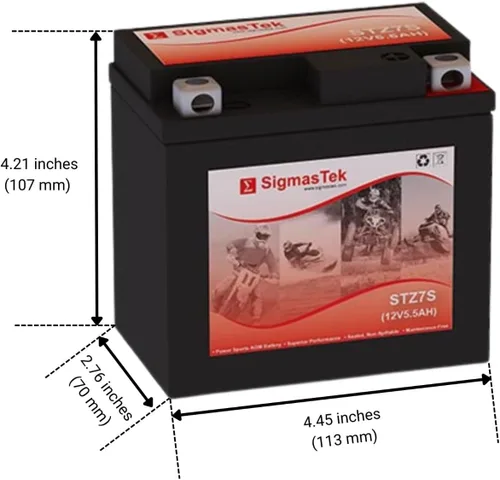 Vista 2 de SigmasTek STZ7S SLA AGM Batería de la motocicleta, 12V 5.5Ah 130CCA