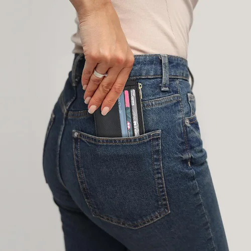 Vista 8 de Sodsay Estuche para tarjetas, cartera delgada con bolsillo frontal, para mujer, sujetatarjetas con llavero