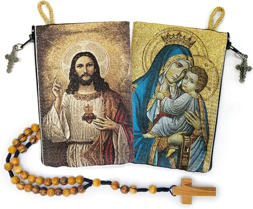 Vista 11 de Logos Trading Post Olive Wood Catholic Rosary & Woven Rosary Pouch Gift Set La Divina Misericordia de Jesús y Jesús es Dios