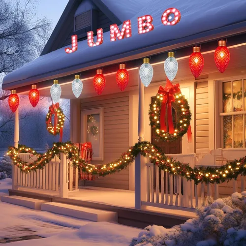Vista 5 de Brigtown Strawberry Super Jumbo C9 Luces de camino de Navidad para exteriores, 11 pies Super Jumbo Rojo y Blanco Puro
