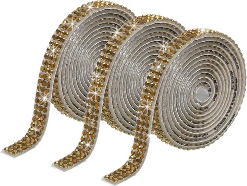 Vista 49 de MECCANIXITY 3 rollos de cinta de diamantes de imitación autoadhesiva de 3 yardas y 0.315 in para proyectos de artes y manualidades, pasteles de Beige