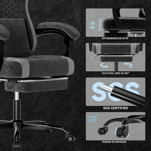 Vista 5 de SUKIDA Silla ergonómica de videojuegos de tela, sillas ergonómicas de respaldo alto para juegos de computadora con gran masaje ajustable, soporte