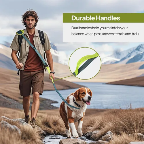 Vista 4 de Correa de perro manos libres con bolsa de cremallera, correa de cintura para pasear perros, correr y senderismo, cinturón ajustable con asa, diseño