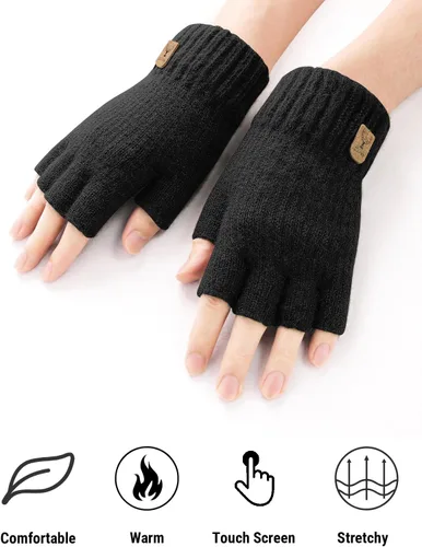 Vista 6 de Guantes sin dedos de medio dedo para invierno. Guantes cálidos de punto para trabajo, running, ciclismo y conducción para hombres y mujeres