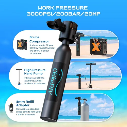 Vista 3 de Mini Scuba Tank,Portable Diving Tank,0.5l Lung Tank for Snorkeling Diving, Reusable Scuba Diving Kit Gear Underwater Breathing Training, Emergency