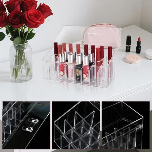 Vista 7 de Soporte acrílico para brillo de labios y organizador de perfumes Rollerball para soporte compacto de perfume de aceite esencial, cepillo