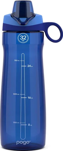 Vista 16 de Pogo Botella de agua de plástico tritán sin bisfenol A con tapa con pico de 18 onzas, color azul Leakproof water bottle with chug lid and carry