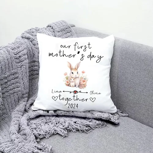Vista 3 de Bunny Mothers Day, Personalised Pillow Case Decor for Home, Present for Mom, Grandmother, for Her