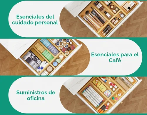 Vista 6 de Pequeñas cajas organizadoras de cajones de cocina de bambú bandeja
