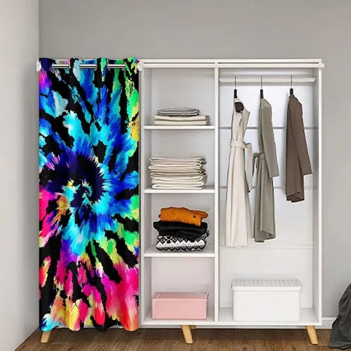 Vista 2 de Erosebridal Cortina de puerta de teñido anudado, cortina opaca bohemia, cortina exótica abstracta en espiral, elegante cortina hippie para puerta