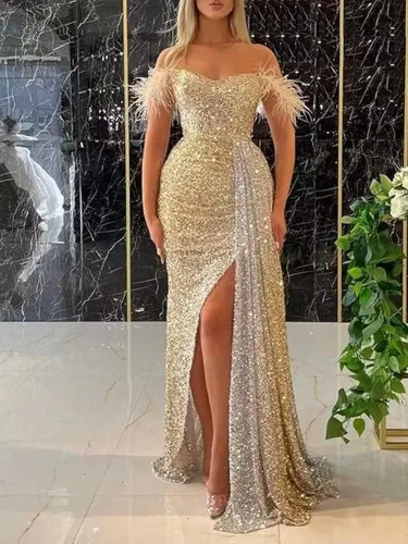 Vista 4 de ABCDRESS Vestidos largos de graduación de lentejuelas para mujer con hombros descubiertos vestido formal de sirena para invitados de boda ABCD1010