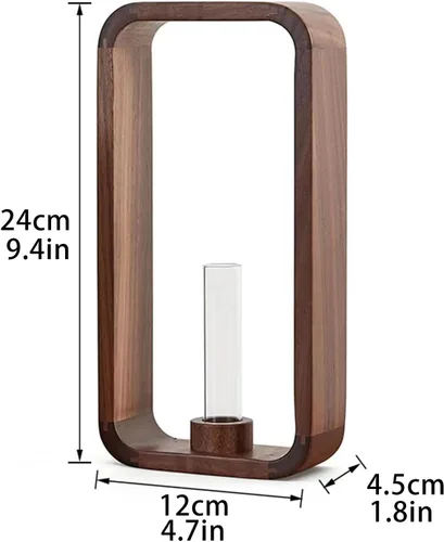 Vista 6 de Transprent - Jarrón de vidrio, tubo de ensayo, soporte para plantas hidrofílicas, marco de madera de nogal, soporte de flores, mesa de jardín