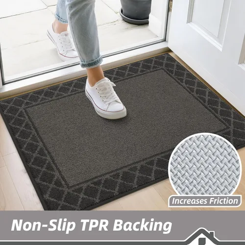 Vista 3 de BEQHAUSE Tapete para puerta atrapador de suciedad, antideslizante, absorbente, de bienvenida, de bajo perfil, lavable, para patas fangosas, entrada