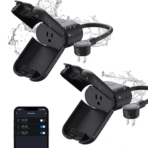 Vista 22 de ELEGRP PQR11 Enchufe inteligente para exteriores con regulador de intensidad impermeable IP66, enchufe WiFi inteligente compatible con Alexa