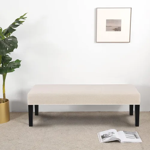 Vista 4 de SearchI Funda elástica para banco de comedor, lavable y duradera, fundas de asiento rectangulares para comedor, sala de estar, cocina (rejilla beige)