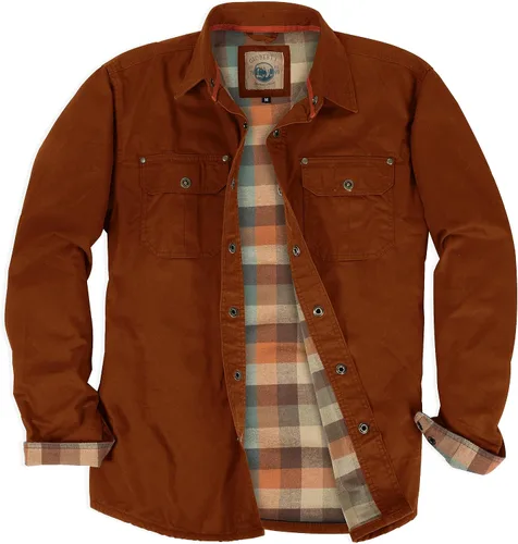 Vista 12 de Gioberti - Chaqueta de camisa de sarga cepillada y suave de 100% algodón con forro de franela para hombre Caqui