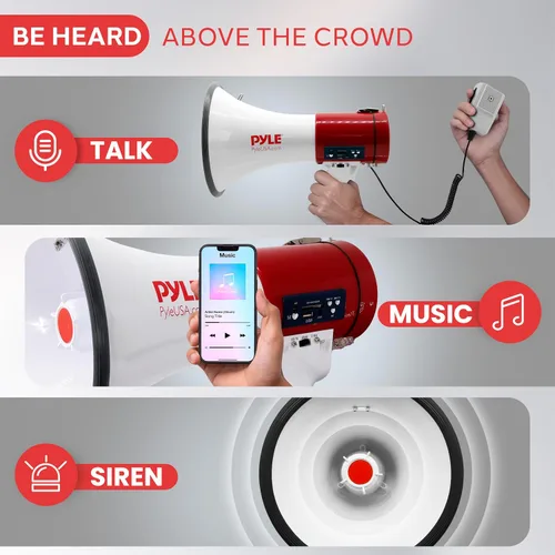 Vista 3 de Pyle Megaphone Bullhorn with Siren & Detachable Microphone - Portable Lightweight Design, Rechargeable Battery