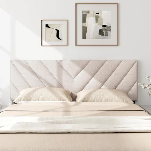 Vista 5 de KOMFOTT - Cabecera tapizada en tela de lino para cama tamaño Full/Queen, cabecera rectangular con patas de madera maciza y ancho ajustable, cabecera