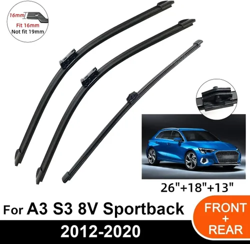 Vista 2 de Juego de 3 limpiaparabrisas delantero y trasero, compatible con Audi A3 S3 8V Sportback 2020 2019 2018 2017 2016 2015 2014 2013 2012
