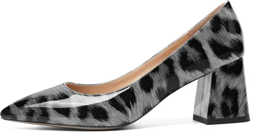 Vista 2 de SHOWFOREST Zapatos de tacón medio grueso para mujer, con puntera puntiaguda, de 2.5 pulgadas