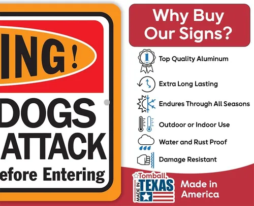Vista 2 de Metal Signs - Warning Guard Dogs They Will Attack - Property Warning Guard Dog Bites Signs - Durable Metal Sign - Use Indoor/Outdoor - Notice Sign