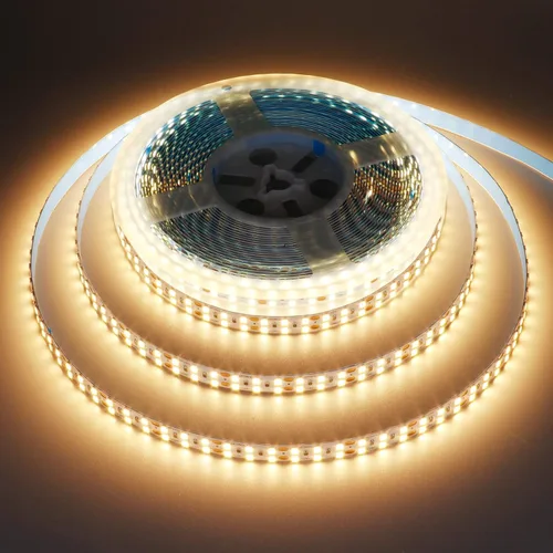 Vista 7 de Tira de luz LED de doble fila de 24 V, 32.8 pies, color blanco cálido, 3000 K, 2400 LED, 2835SMD, 160 W, alto brillo, 11000 lm, cinta flexible IP20