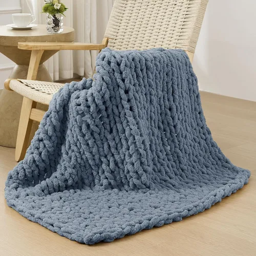 Vista 68 de Bigacogo - Cobija de punto grueso de 40 x 40 pulgadas, de felpilla, 100% tejida a mano, cobija pequeña de punto trenzado suave y grueso, con nudo