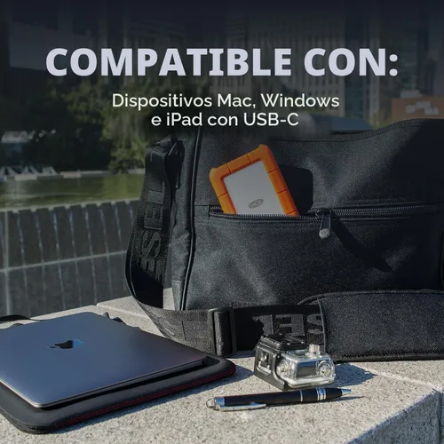 Vista 7 de LaCie Rugged HDD Externo Portátil de 5TB - Compatible con USB 3.0/2.0, Resistente a Golpes/Polvo/Lluvia para Mac y PC, Naranja, Gris