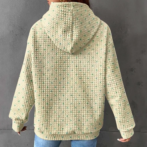 Vista 6 de Ceboyel Sudaderas con capucha de punto gofre para mujer, sudaderas con cordón de ajuste, suéteres casuales de moda, cómodos trajes de otoño