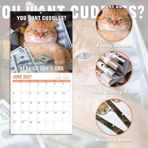 Vista 5 de Calendario de pared 2026 – enero 2026 – diciembre 2026, calendario divertido de gato 2026, calendario de 12 meses, fotos divertidas de memes