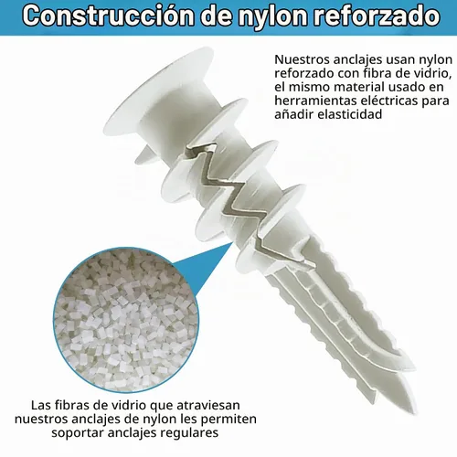 Vista 3 de Kit de anclajes y tornillos de pared en seco, 200 anclajes de pared autoperforantes y tornillos para paneles de yeso, chapa, puerta hueca, pared