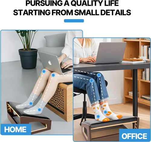 Vista 5 de Reposapiés ergonómico, 4 alturas ajustables, reposapiés debajo del escritorio, almohadillas suaves, reposapiés para oficina, mejora la postura