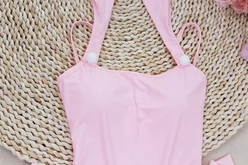 Vista 4 de Lindo traje de baño de una pieza para adolescentes y niñas, vintage, con volantes, cintura alta, trajes de baño kawaii, gato, anime, cosplay