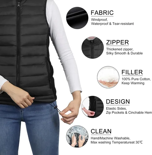 Vista 3 de Loowoko Chaleco acolchado para mujer, chaleco corto de moda de invierno, ligero, sin mangas, cálido, chaleco acolchado, abrigo acolchado