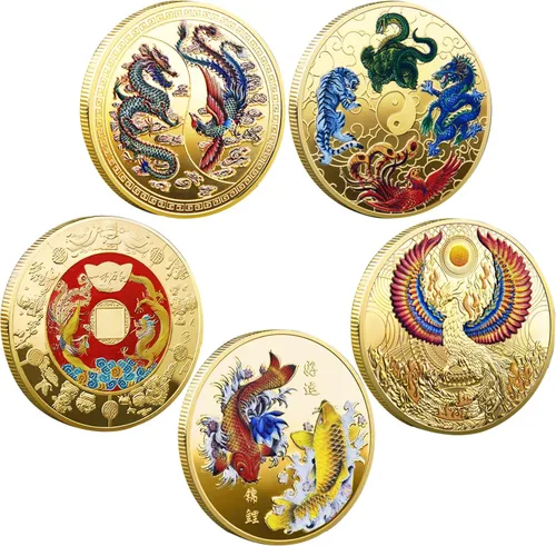 Vista 9 de Moneda conmemorativa china del dragón fénix chino de la suerte 5pcs Dragón y Fénix