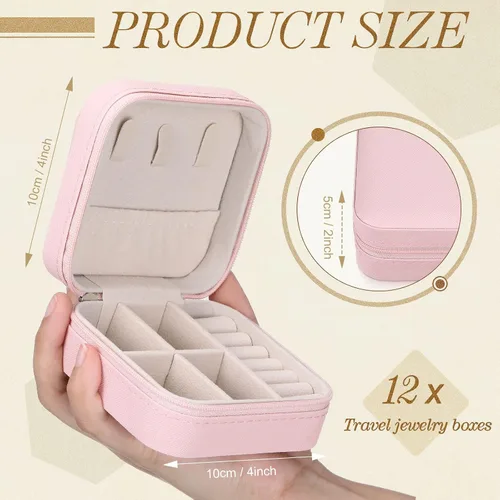 Vista 2 de Yinkin 12 piezas de mini joyero de viaje para dama de honor, organizador de aretes de piel sintética, accesorios de viaje a granel, soporte portátil