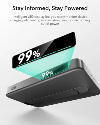 Vista 4 de ESR para MagSafe Power Bank, Soporte con patas 10,000mAh MagSafe Cargador portátil, Paquete de batería de 15W rápido Certificado Qi2 con pantalla